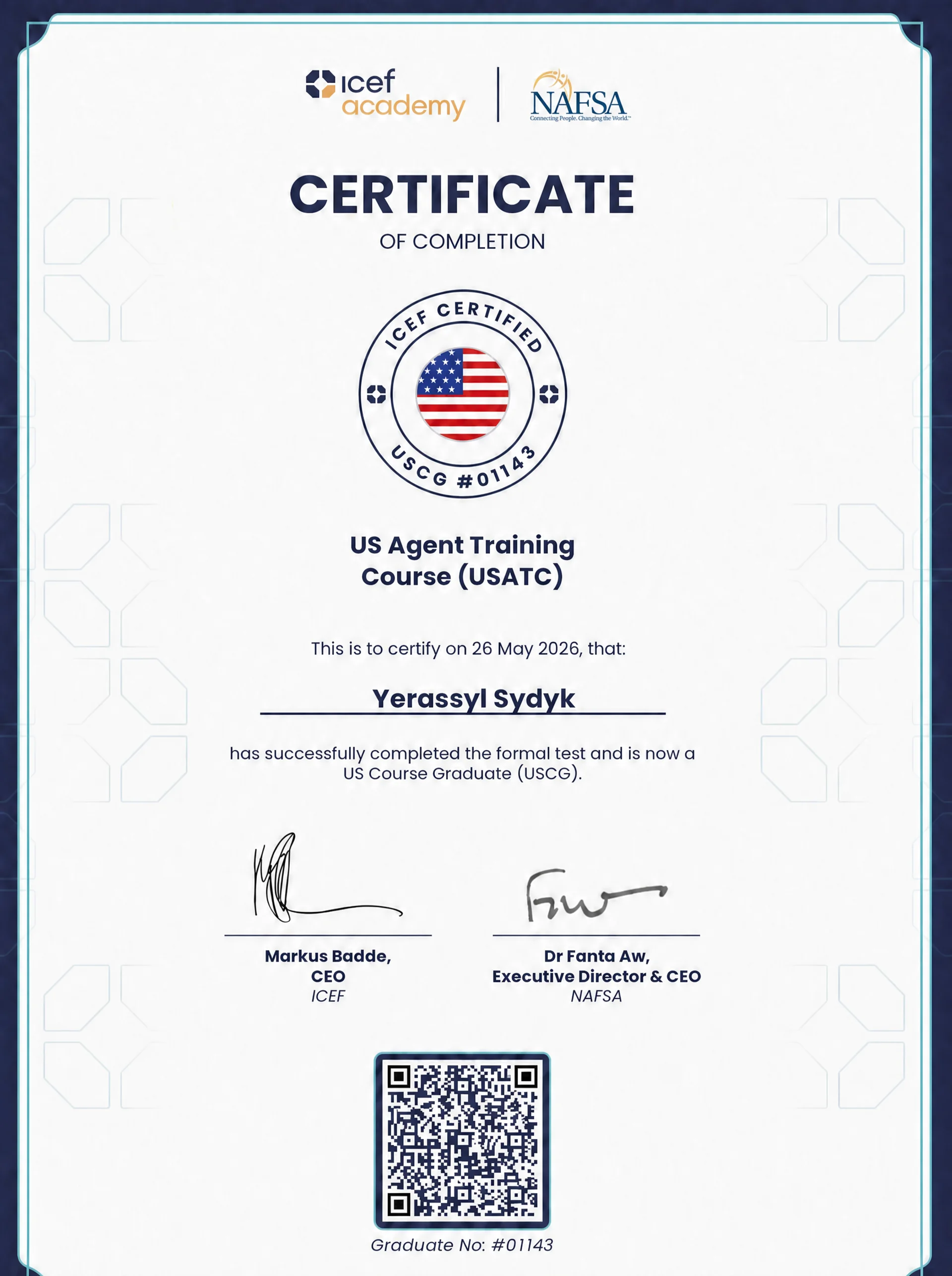 ICEF Academy · NAFSA: US Agent Training Course (USATC), Yerassyl Sydyk