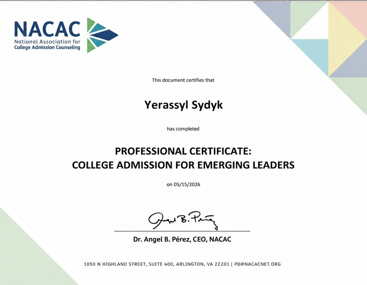 NACAC: College Admission for Emerging Leaders, Yerassyl Sydyk